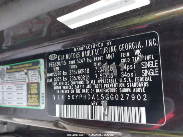 Photo 8 VIN: 5XYPHDA15GG027902 - KIA SORENTO 