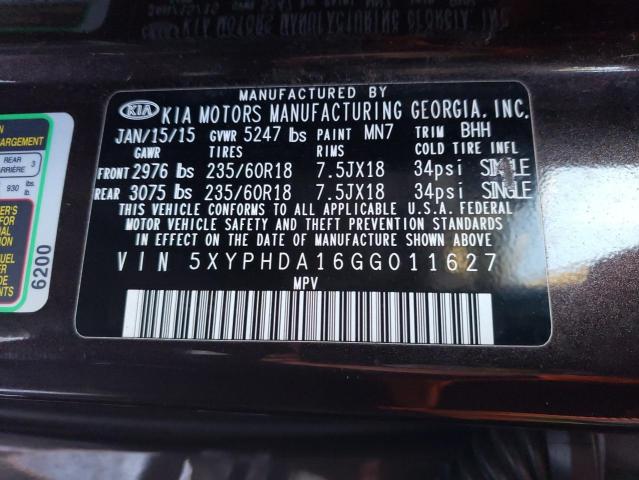 Photo 12 VIN: 5XYPHDA16GG011627 - KIA SORENTO 