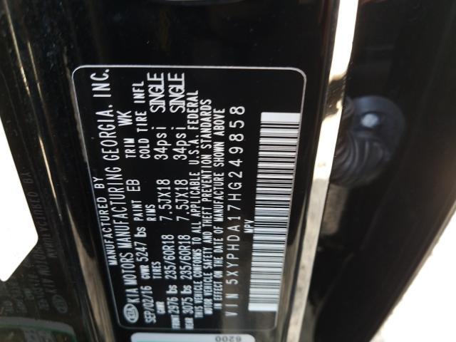 Photo 9 VIN: 5XYPHDA17HG249858 - KIA SORENTO 