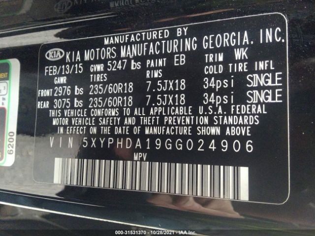 Photo 8 VIN: 5XYPHDA19GG024906 - KIA SORENTO 