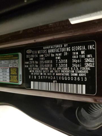 Photo 12 VIN: 5XYPHDA1XGG003613 - KIA SORENTO 