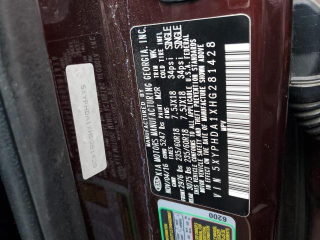 Photo 12 VIN: 5XYPHDA1XHG281428 - KIA SORENTO EX 