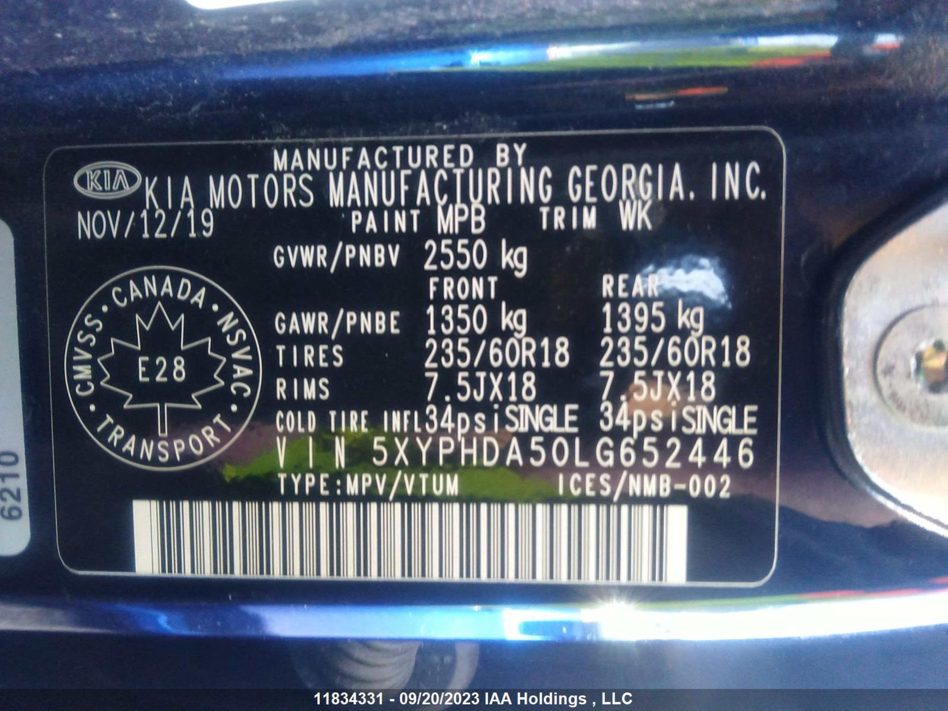 Photo 8 VIN: 5XYPHDA50LG652446 - KIA SORENTO 