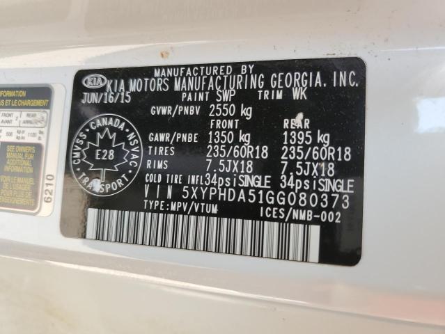 Photo 12 VIN: 5XYPHDA51GG080373 - KIA SORENTO 