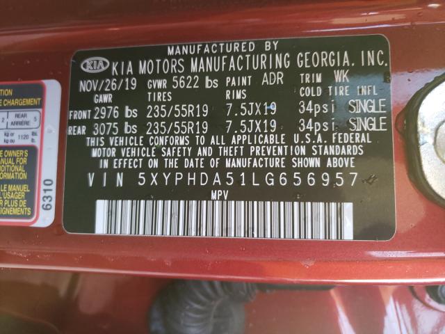 Photo 9 VIN: 5XYPHDA51LG656957 - KIA SORENTO EX 