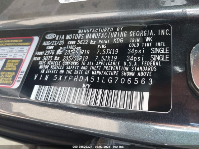 Photo 8 VIN: 5XYPHDA51LG706563 - KIA SORENTO 