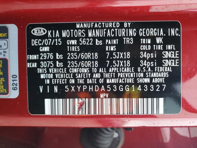 Photo 13 VIN: 5XYPHDA53GG143327 - KIA SORENTO 