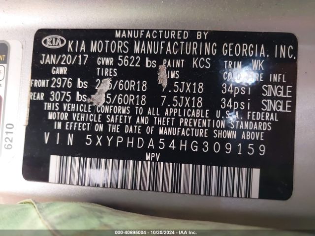 Photo 8 VIN: 5XYPHDA54HG309159 - KIA SORENTO 