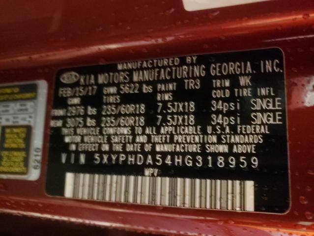 Photo 9 VIN: 5XYPHDA54HG318959 - KIA SORENTO EX 