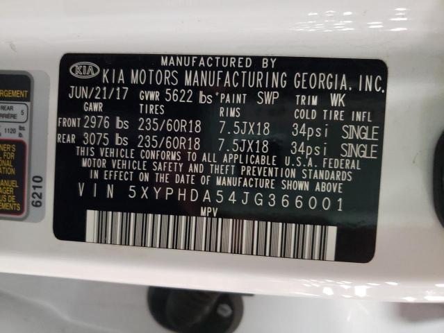 Photo 9 VIN: 5XYPHDA54JG366001 - KIA SORENTO EX 