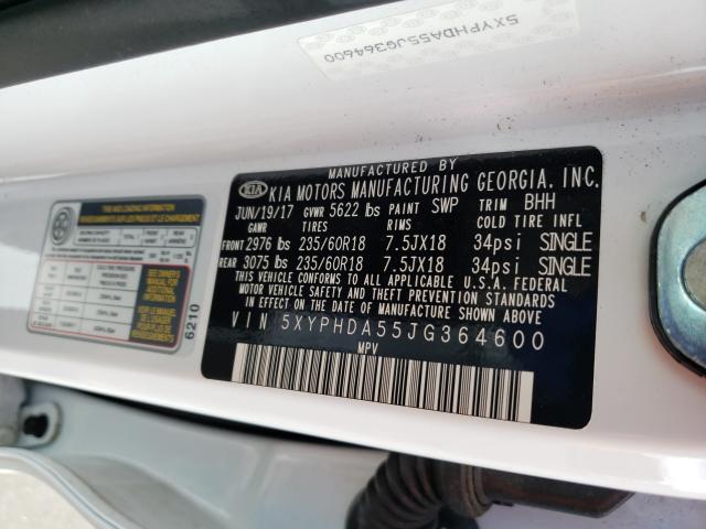 Photo 9 VIN: 5XYPHDA55JG364600 - KIA SORENTO EX 