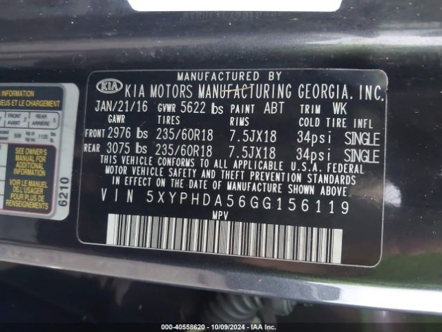 Photo 8 VIN: 5XYPHDA56GG156119 - KIA SORENTO 