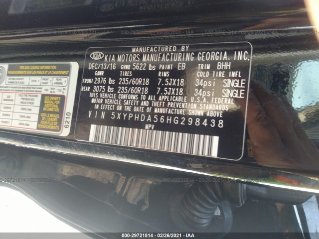 Photo 8 VIN: 5XYPHDA56HG298438 - KIA SORENTO 