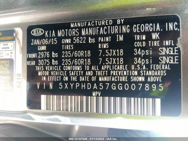 Photo 8 VIN: 5XYPHDA57GG007895 - KIA SORENTO 