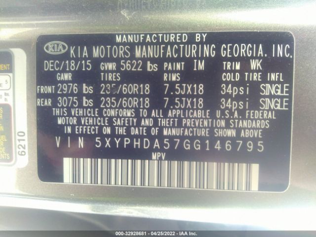 Photo 8 VIN: 5XYPHDA57GG146795 - KIA SORENTO 