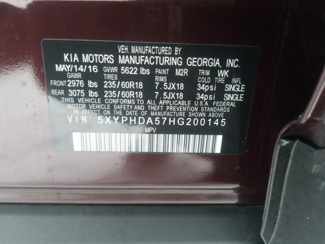 Photo 9 VIN: 5XYPHDA57HG200145 - KIA SORENTO EX 