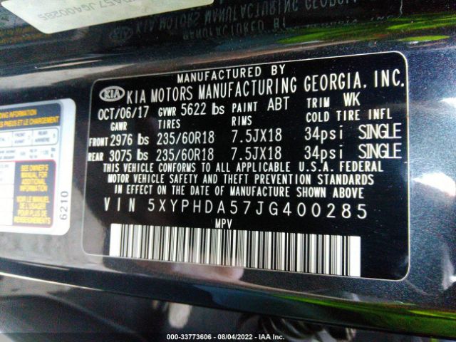 Photo 8 VIN: 5XYPHDA57JG400285 - KIA SORENTO 