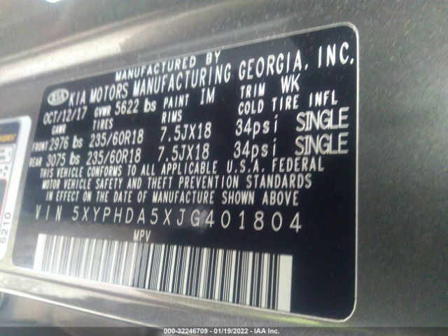 Photo 8 VIN: 5XYPHDA5XJG401804 - KIA SORENTO 