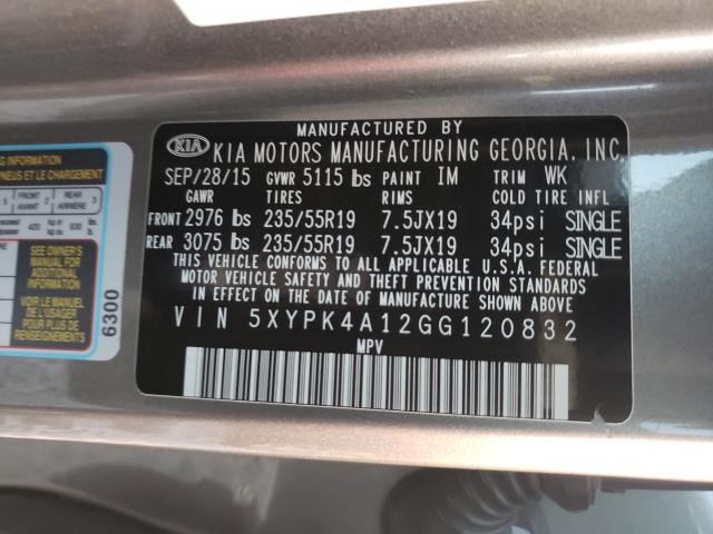 Photo 9 VIN: 5XYPK4A12GG120832 - KIA SORENTO SX 