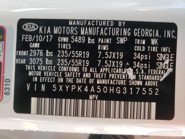 Photo 9 VIN: 5XYPK4A50HG317552 - KIA SORENTO SX 