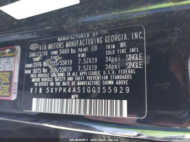 Photo 8 VIN: 5XYPK4A51GG155929 - KIA SORENTO 