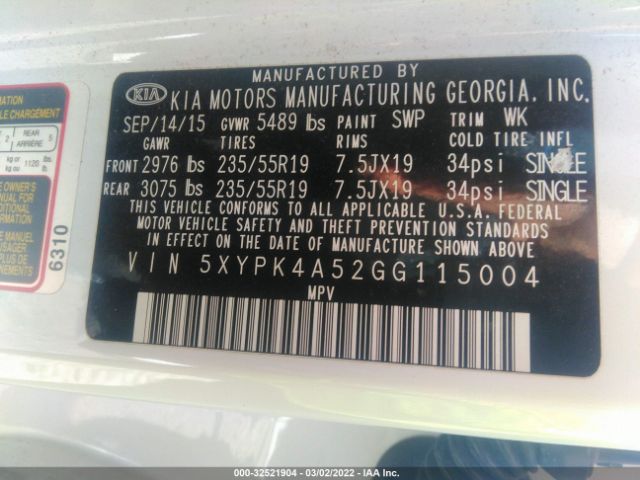 Photo 8 VIN: 5XYPK4A52GG115004 - KIA SORENTO 