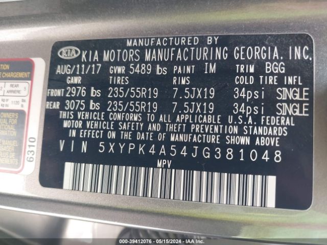 Photo 8 VIN: 5XYPK4A54JG381048 - KIA SORENTO 