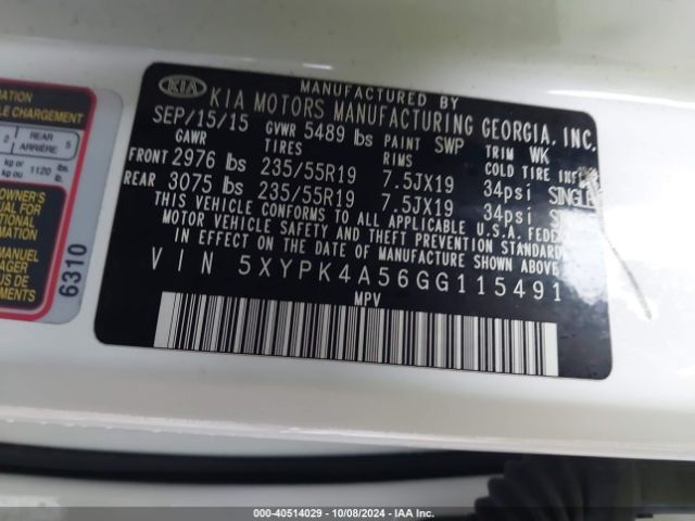 Photo 8 VIN: 5XYPK4A56GG115491 - KIA SORENTO 