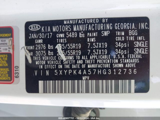 Photo 8 VIN: 5XYPK4A57HG312736 - KIA SORENTO 