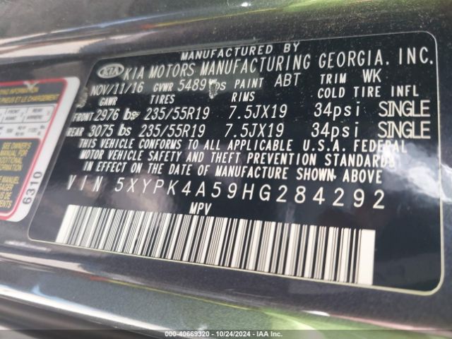 Photo 8 VIN: 5XYPK4A59HG284292 - KIA SORENTO 