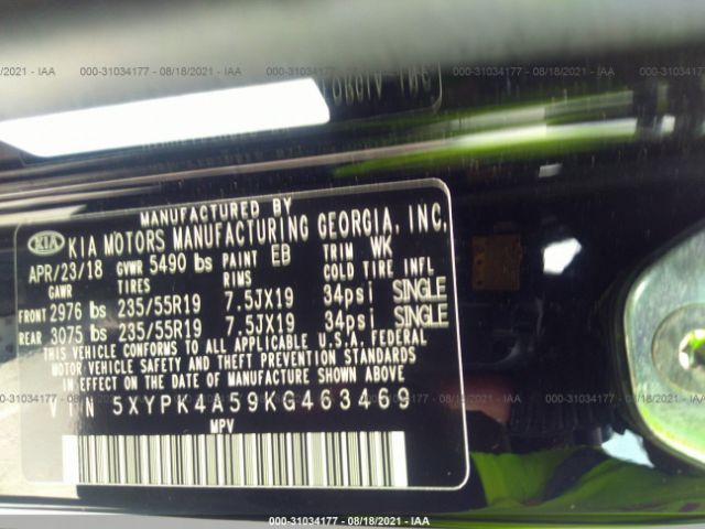 Photo 8 VIN: 5XYPK4A59KG463469 - KIA SORENTO 