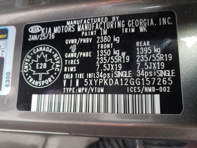 Photo 9 VIN: 5XYPKDA12GG157265 - KIA SORENTO SX 