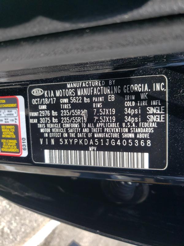 Photo 9 VIN: 5XYPKDA51JG405368 - KIA SORENTO SX 