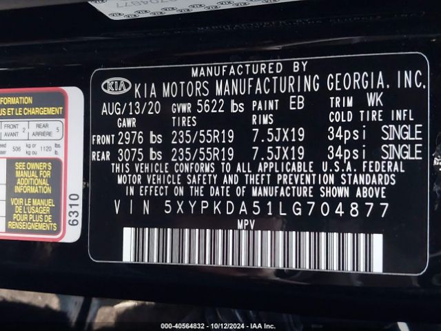 Photo 8 VIN: 5XYPKDA51LG704877 - KIA SORENTO 