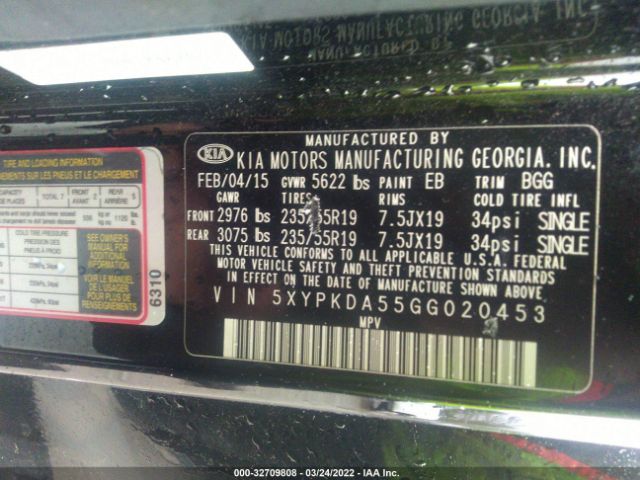 Photo 8 VIN: 5XYPKDA55GG020453 - KIA SORENTO 