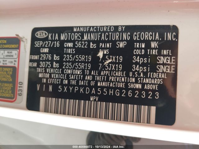 Photo 8 VIN: 5XYPKDA55HG262323 - KIA SORENTO 