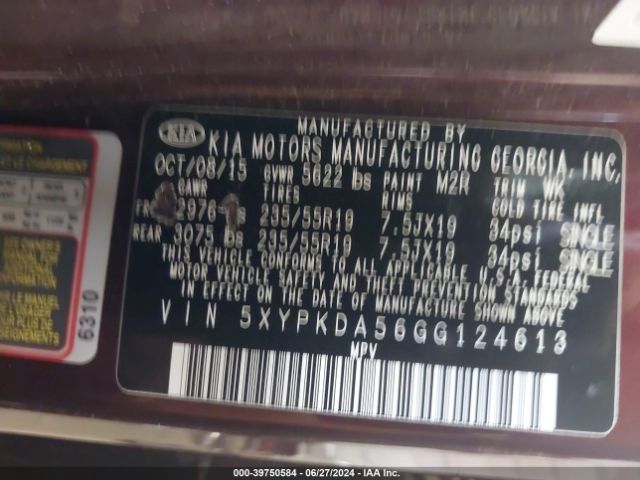 Photo 8 VIN: 5XYPKDA56GG124613 - KIA SORENTO 