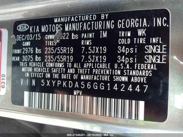 Photo 8 VIN: 5XYPKDA56GG142447 - KIA SORENTO 