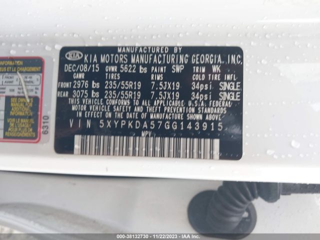 Photo 8 VIN: 5XYPKDA57GG143915 - KIA SORENTO 