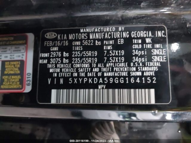 Photo 8 VIN: 5XYPKDA59GG164152 - KIA SORENTO 