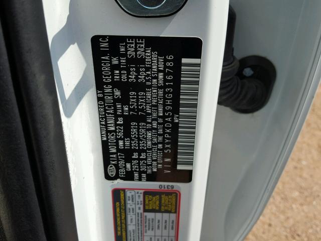 Photo 9 VIN: 5XYPKDA59HG316786 - KIA SORENTO SX 