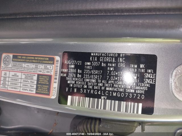 Photo 8 VIN: 5XYRG4LC1MG073720 - KIA SORENTO 