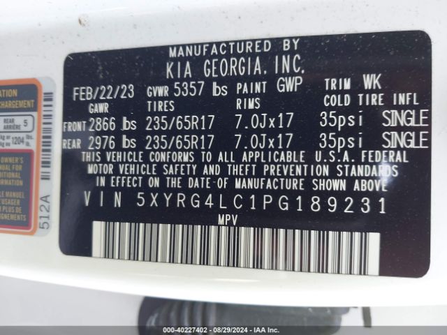 Photo 8 VIN: 5XYRG4LC1PG189231 - KIA SORENTO 