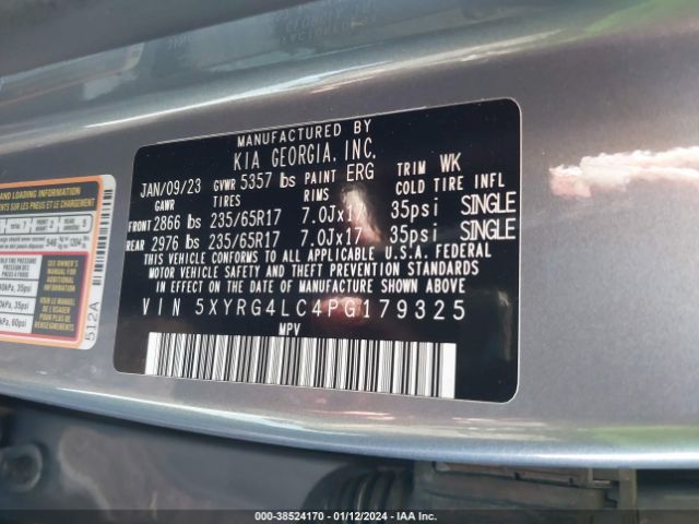 Photo 8 VIN: 5XYRG4LC4PG179325 - KIA SORENTO 