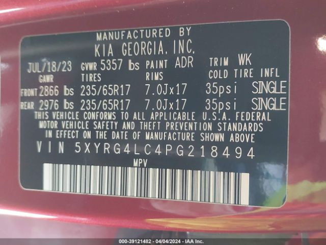 Photo 8 VIN: 5XYRG4LC4PG218494 - KIA SORENTO 