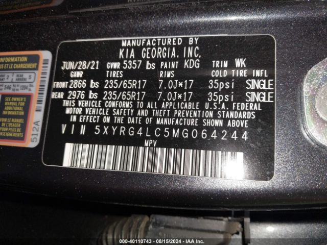 Photo 8 VIN: 5XYRG4LC5MG064244 - KIA SORENTO 