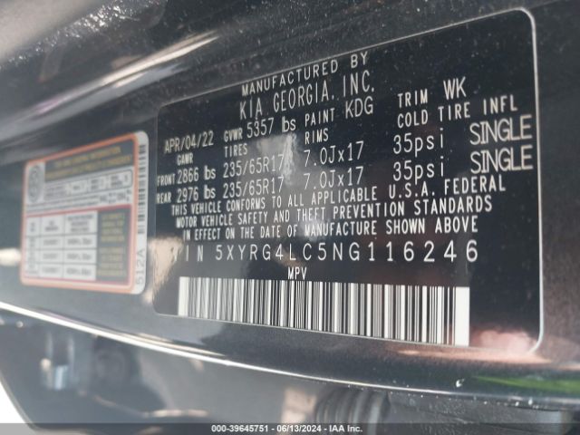 Photo 8 VIN: 5XYRG4LC5NG116246 - KIA SORENTO 