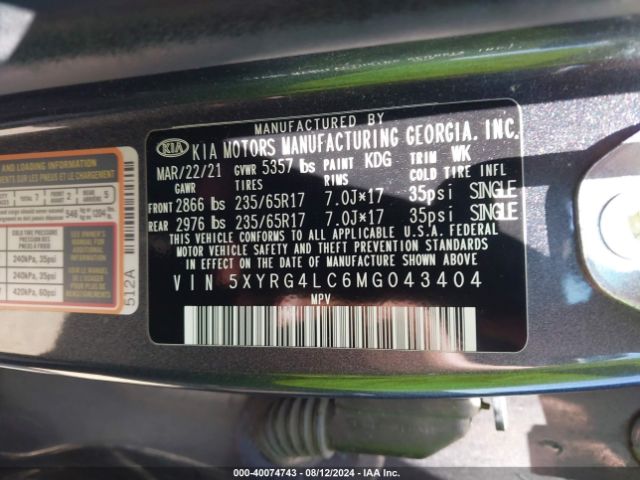 Photo 8 VIN: 5XYRG4LC6MG043404 - KIA SORENTO 