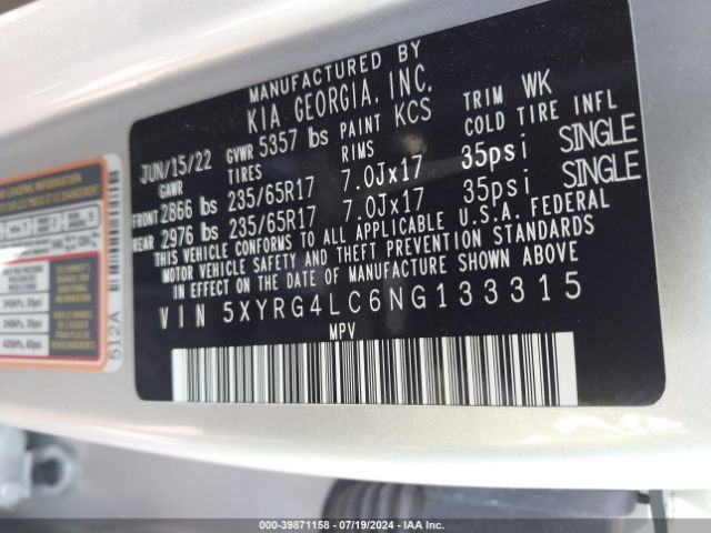 Photo 8 VIN: 5XYRG4LC6NG133315 - KIA SORENTO 