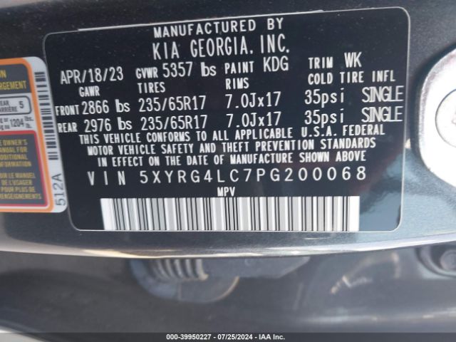 Photo 8 VIN: 5XYRG4LC7PG200068 - KIA SORENTO 